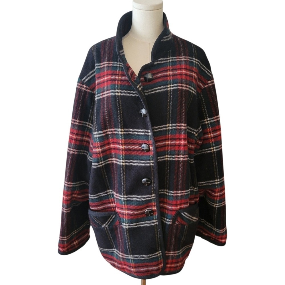 Vintage Talbots Red &‎ Black Plaid Wool Coat Size 14